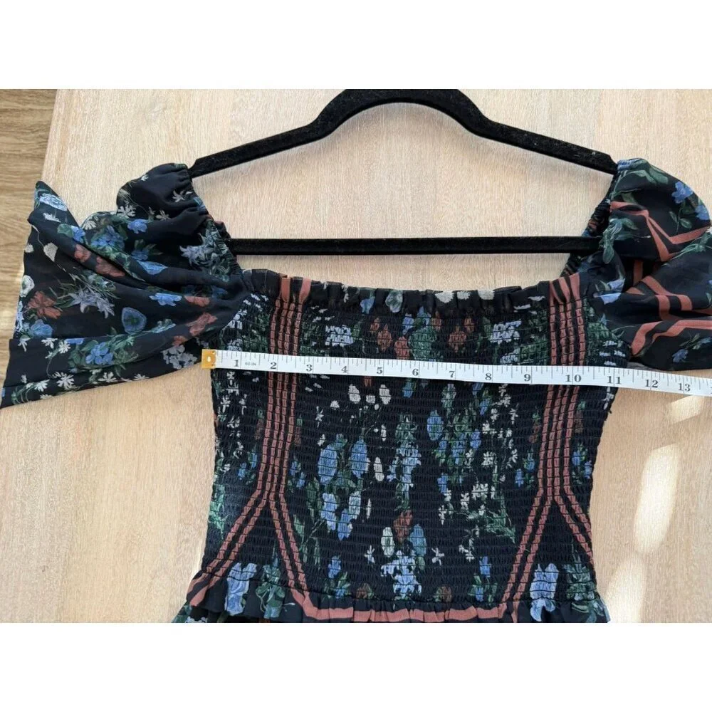 Aritzia Wilfred Tempest Long Sleeve Smocked Midi Dress Black Floral Pattern XS